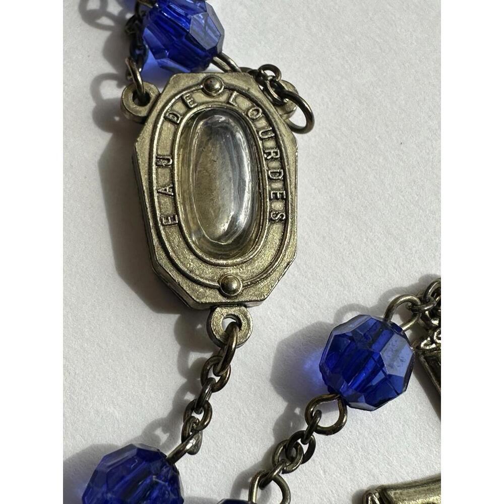 Vintage Blue Plastic Bead Rosary Lourdes Water Reliquary 22” - Picture 5 of 9